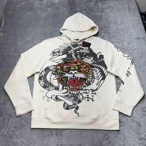 Ed Hardy Hoodie Mens Large Ivory New Tiger Snake Graphic EHMR1300-17 Sweatshirt